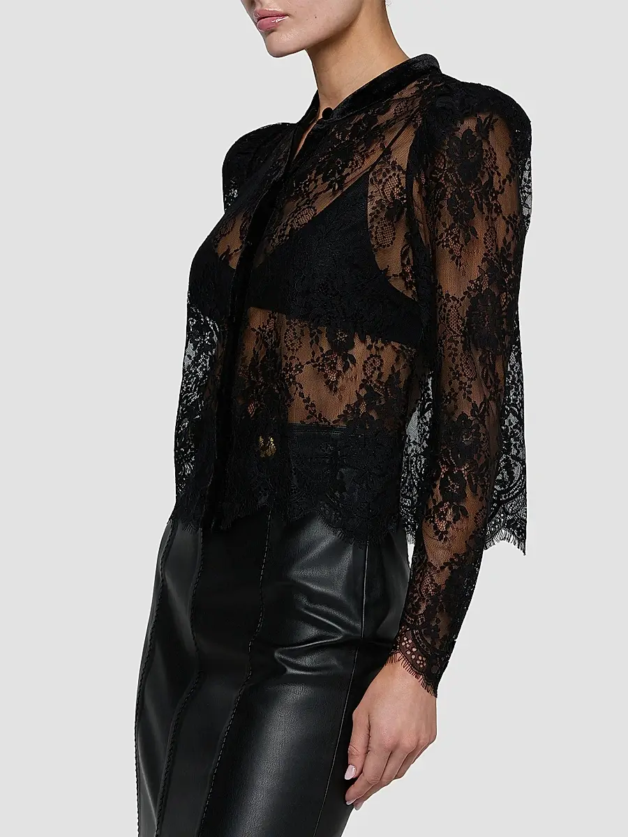 L'Agence Women's Dorothea Velvet Lace Blouse | Thumbnail 5
