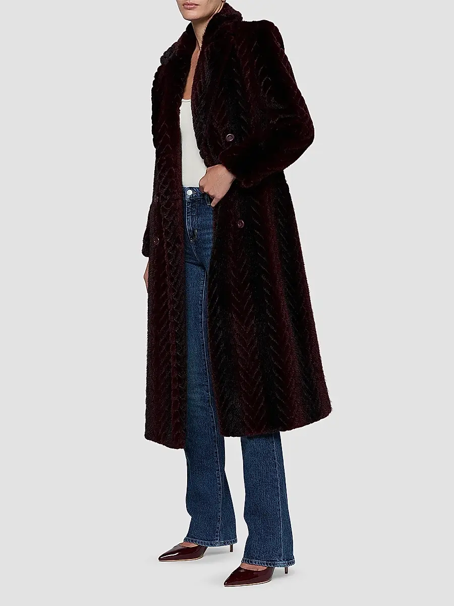 L'Agence Women's Icelyn Chevron Faux-Fur Longline Coat | Thumbnail 4 L'Agence Women's Icelyn Chevron Faux-Fur Longline Coat | Thumbnail 4