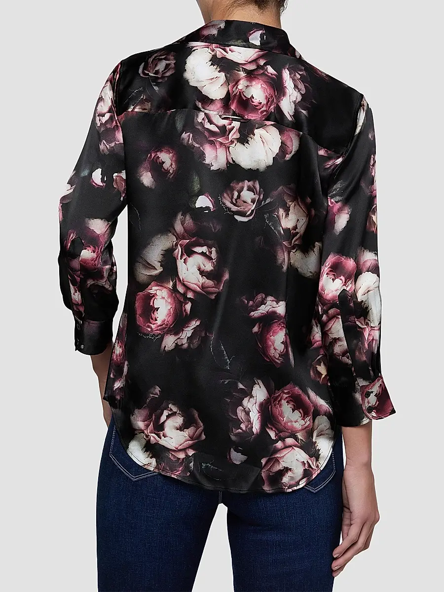 L'Agence Women's Dani Three-Quarter-Sleeve Floral Silk Blouse | Thumbnail 3