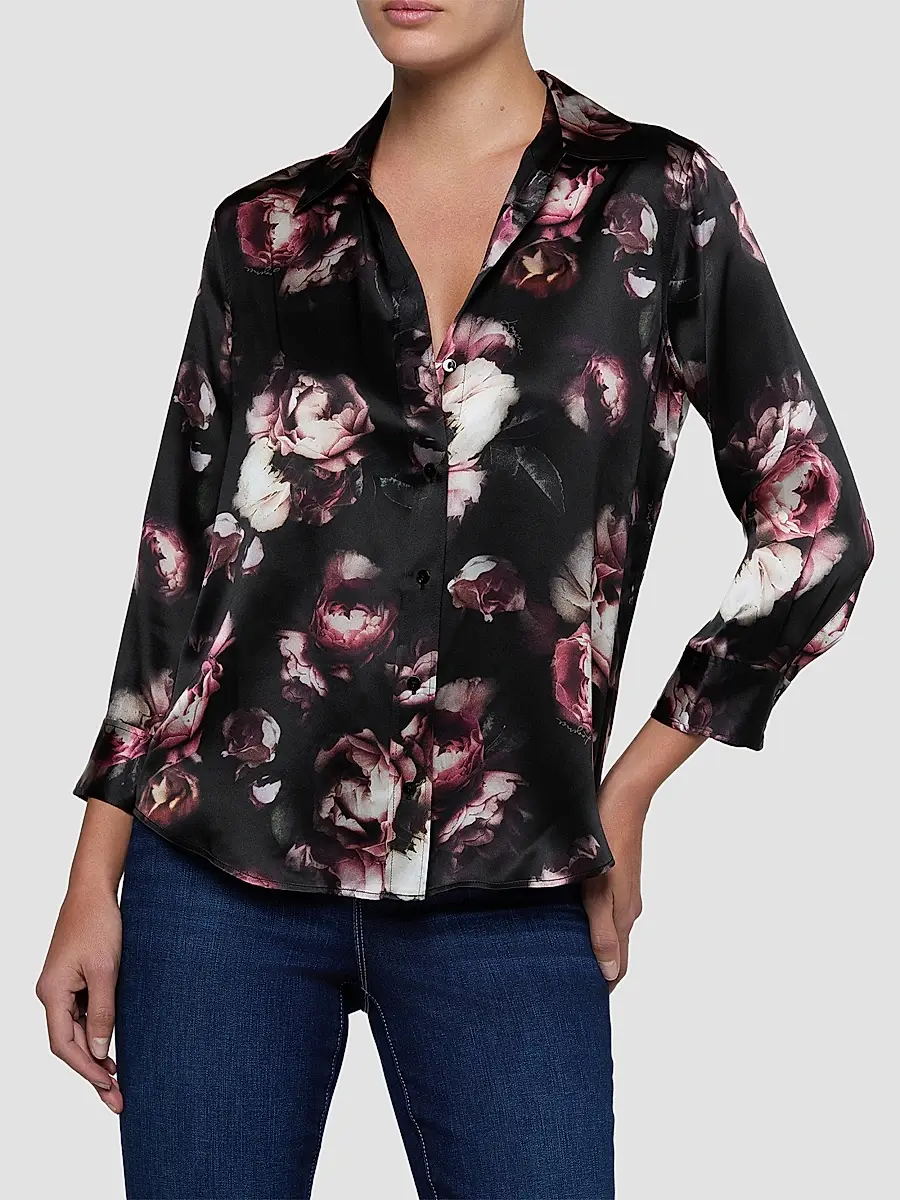 L'Agence Women's Dani Three-Quarter-Sleeve Floral Silk Blouse | Thumbnail 4
