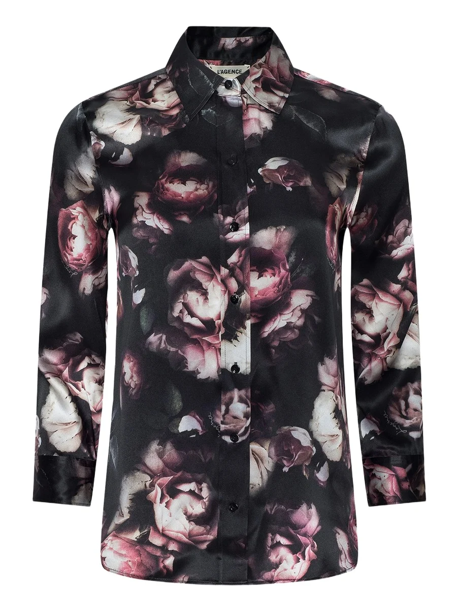 L'Agence Women's Dani Three-Quarter-Sleeve Floral Silk Blouse