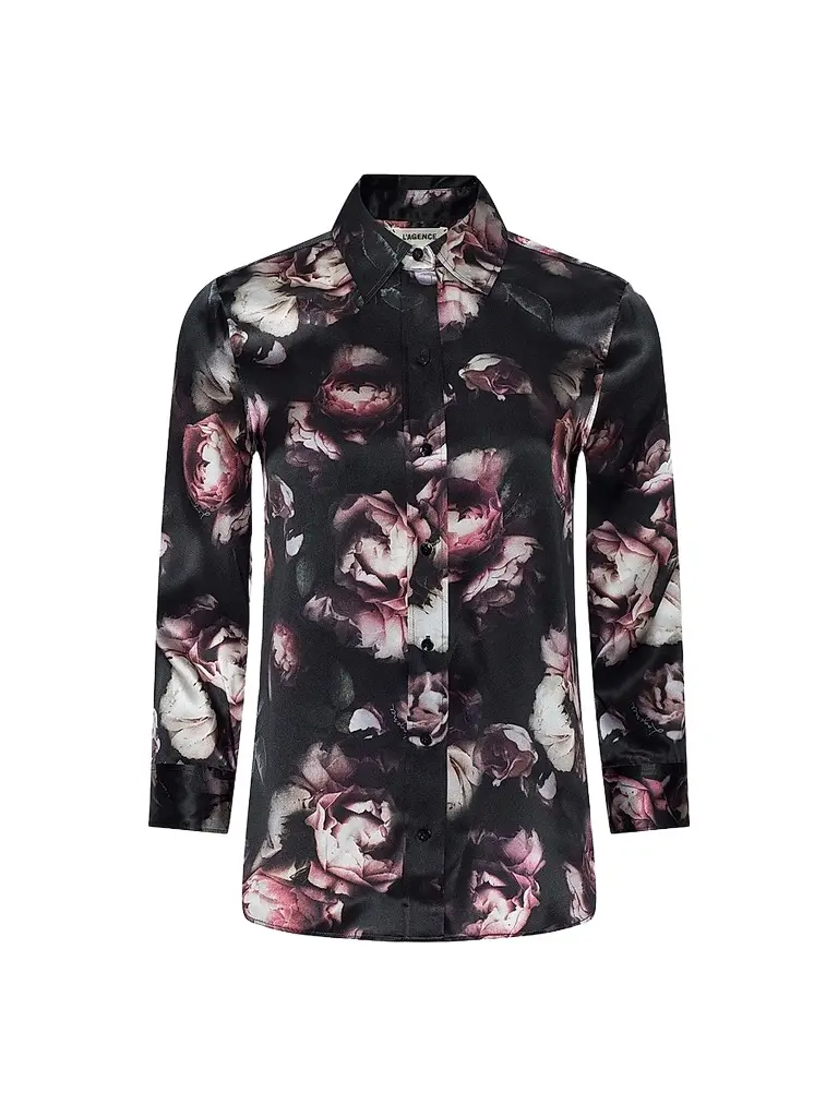 L'Agence Women's Dani Three-Quarter-Sleeve Floral Silk Blouse