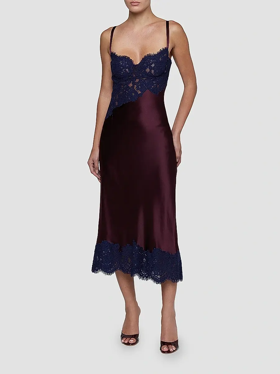 L'Agence Women's Araminta Lace Appliqué Midi Slipdress | Thumbnail 2