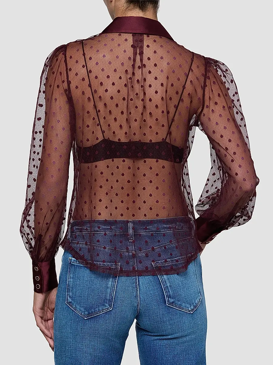 L'Agence Women's Sophie Sheer Swiss Dot Blouse | Thumbnail 3