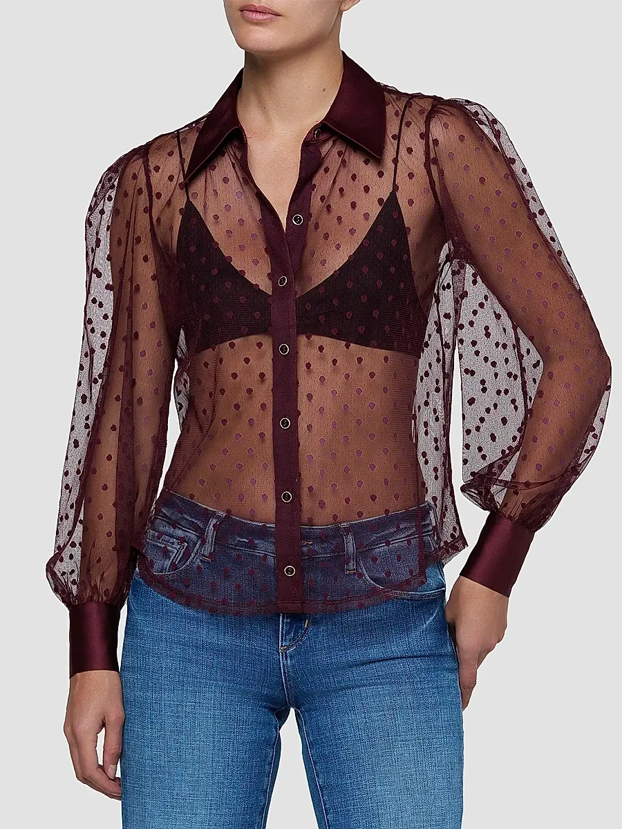 L'Agence Women's Sophie Sheer Swiss Dot Blouse | Thumbnail 4