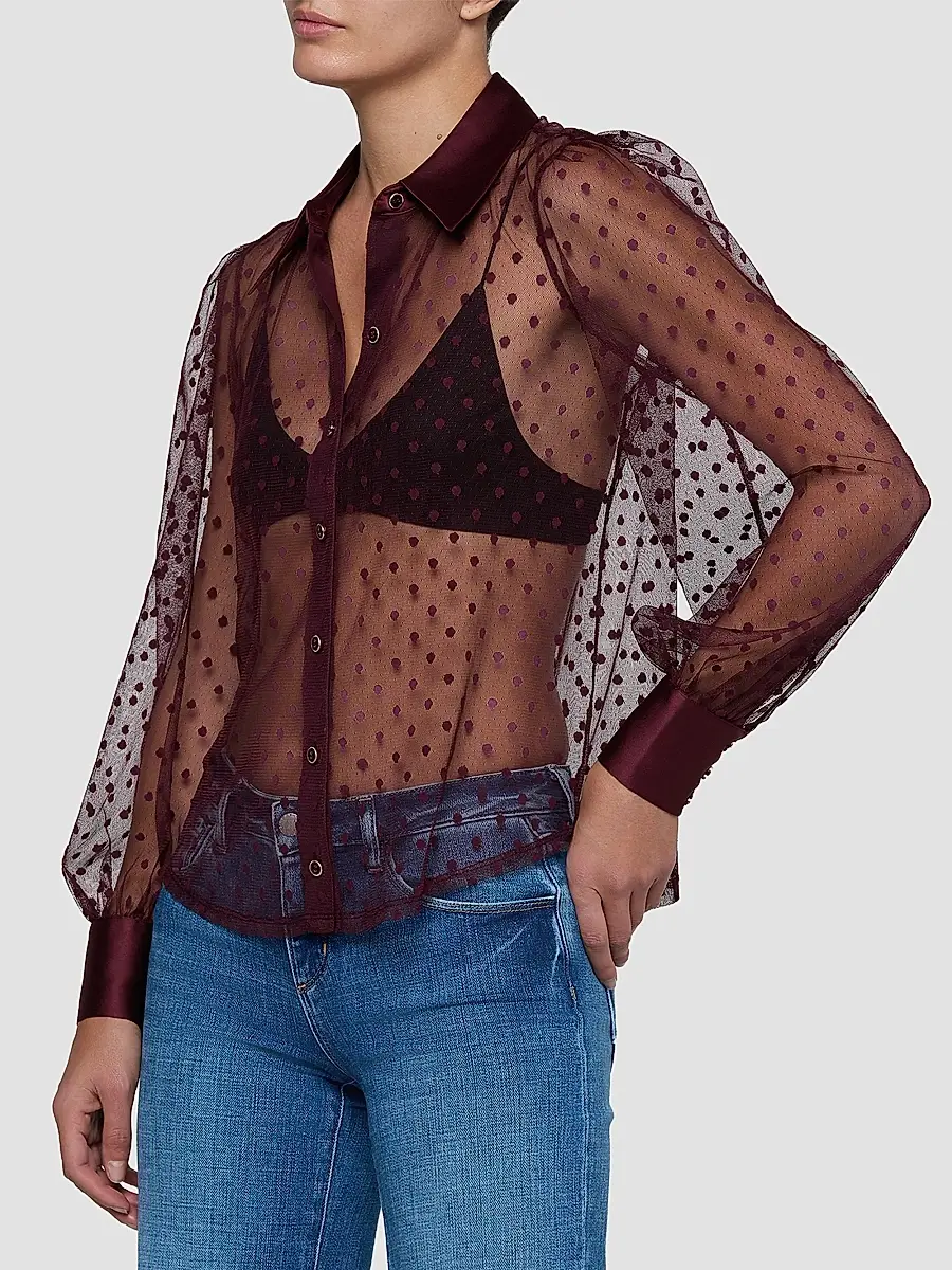 L'Agence Women's Sophie Sheer Swiss Dot Blouse | Thumbnail 5