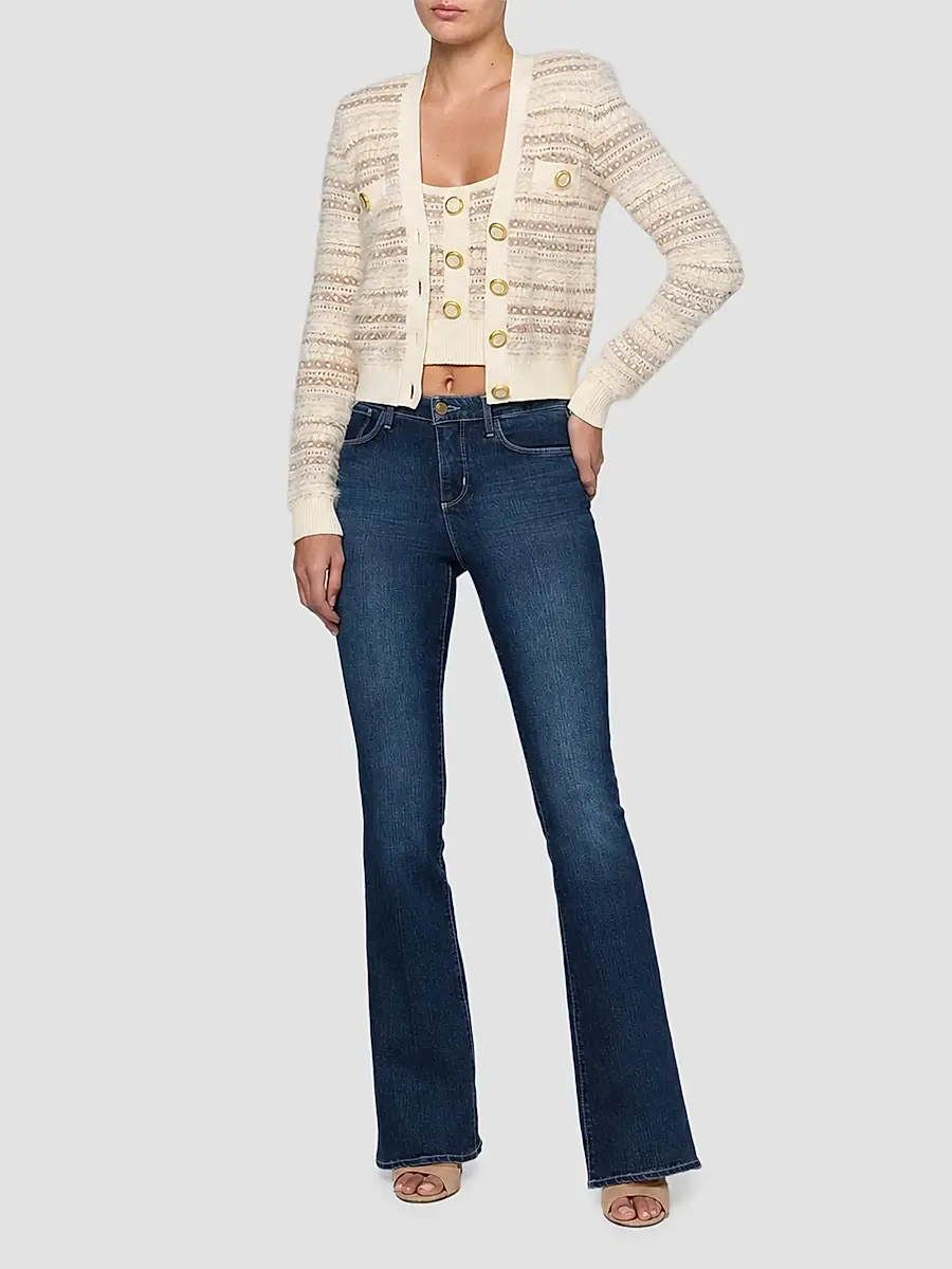 L'Agence Women's Ariadne Striped V-Neck Cardigan | Thumbnail 2