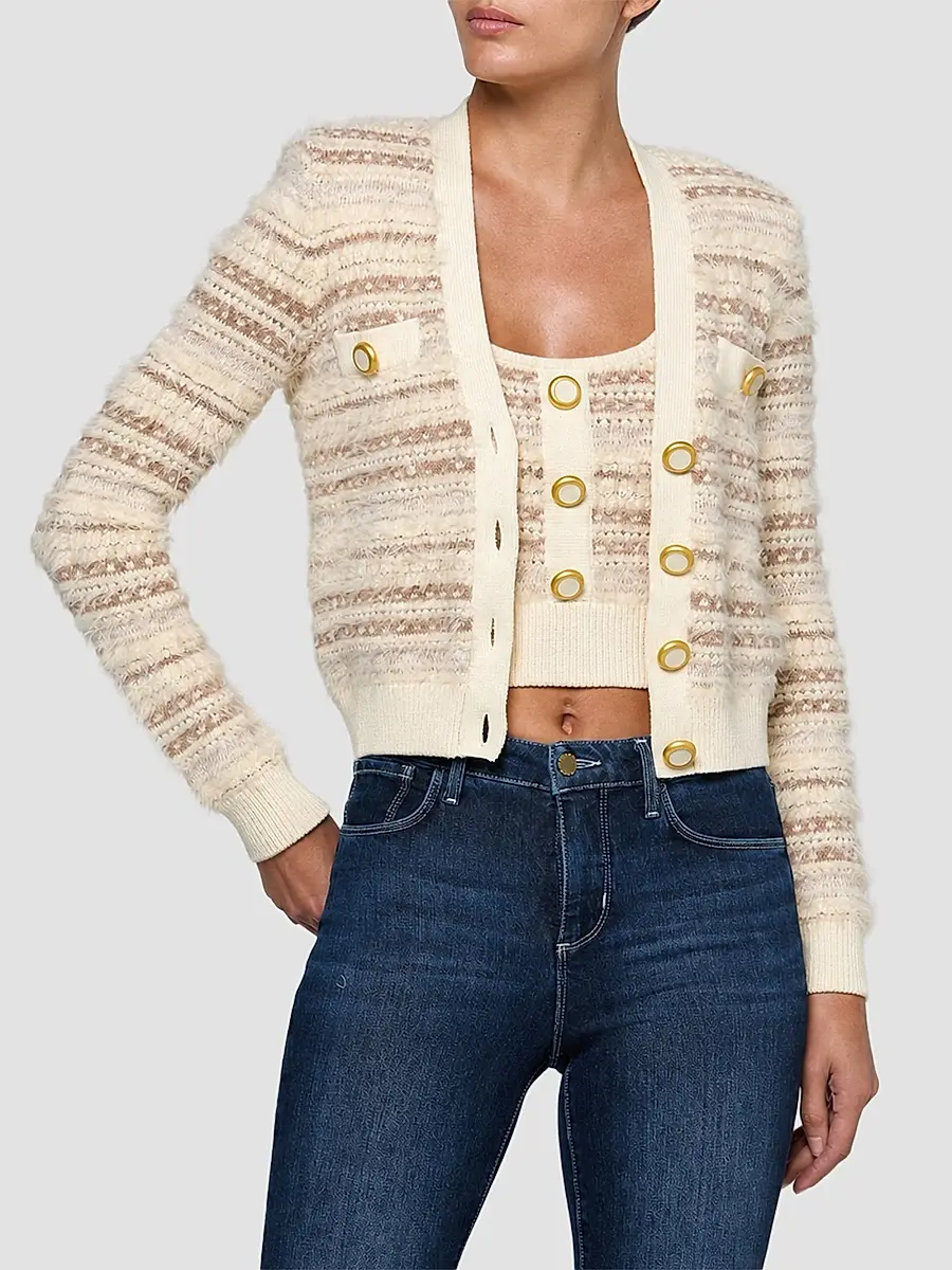 L'Agence Women's Ariadne Striped V-Neck Cardigan | Thumbnail 3
