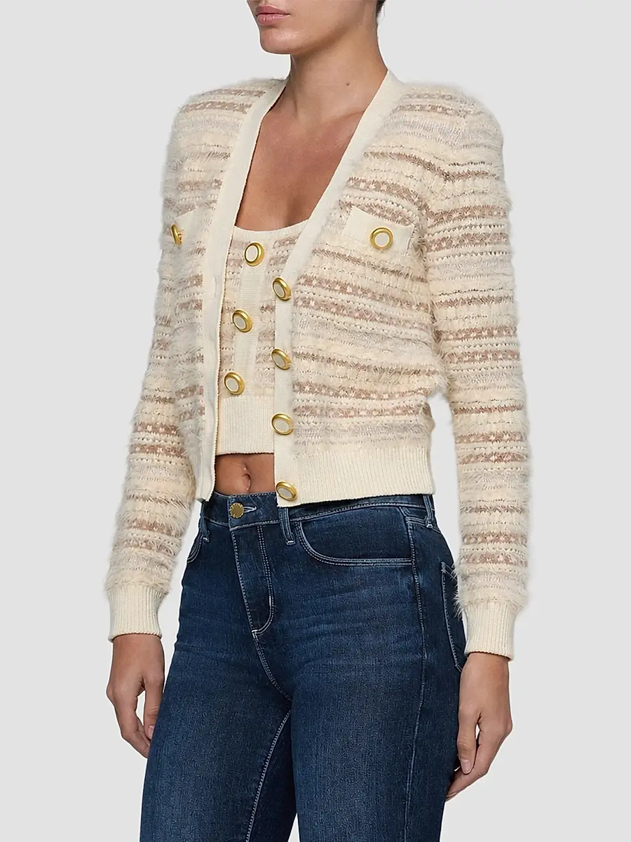 L'Agence Women's Ariadne Striped V-Neck Cardigan | Thumbnail 5