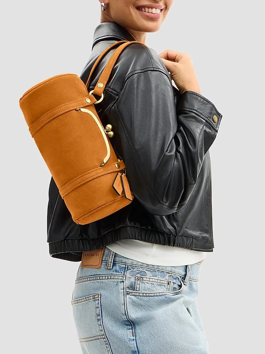 Coach Women's Kisslock Barrel Suede Shoulder Bag | Thumbnail 2 Coach Women's Kisslock Barrel Suede Shoulder Bag | Thumbnail 2