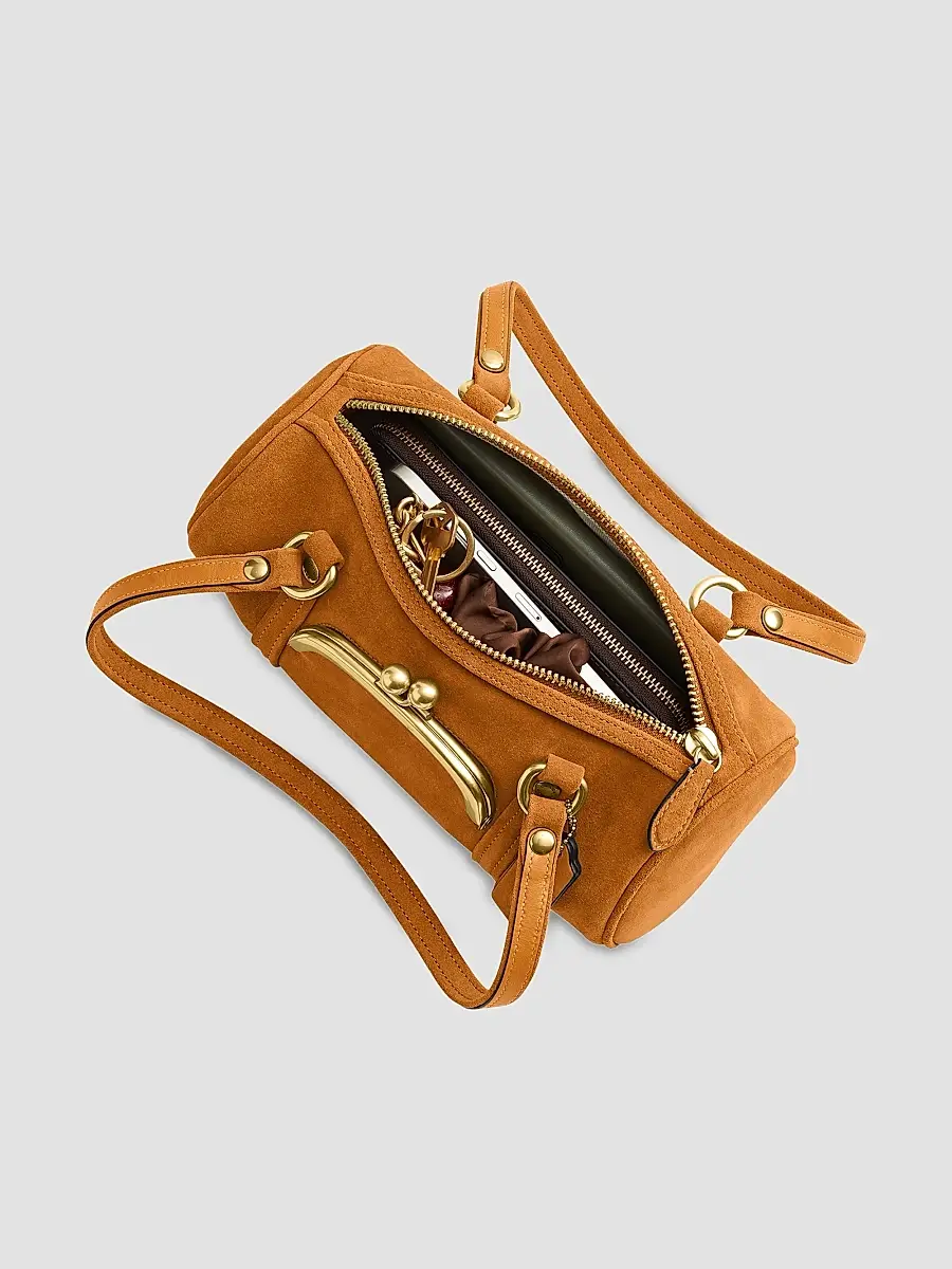 Coach Women's Kisslock Barrel Suede Shoulder Bag | Thumbnail 8 Coach Women's Kisslock Barrel Suede Shoulder Bag | Thumbnail 8
