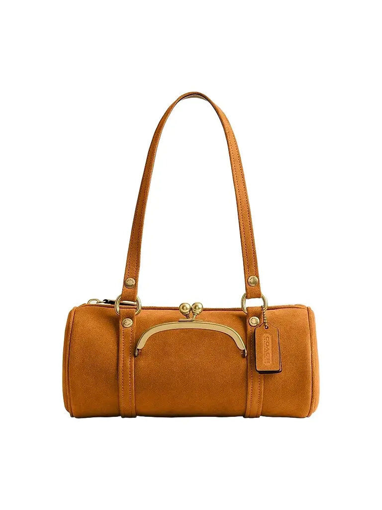 Coach Women's Kisslock Barrel Suede Shoulder Bag