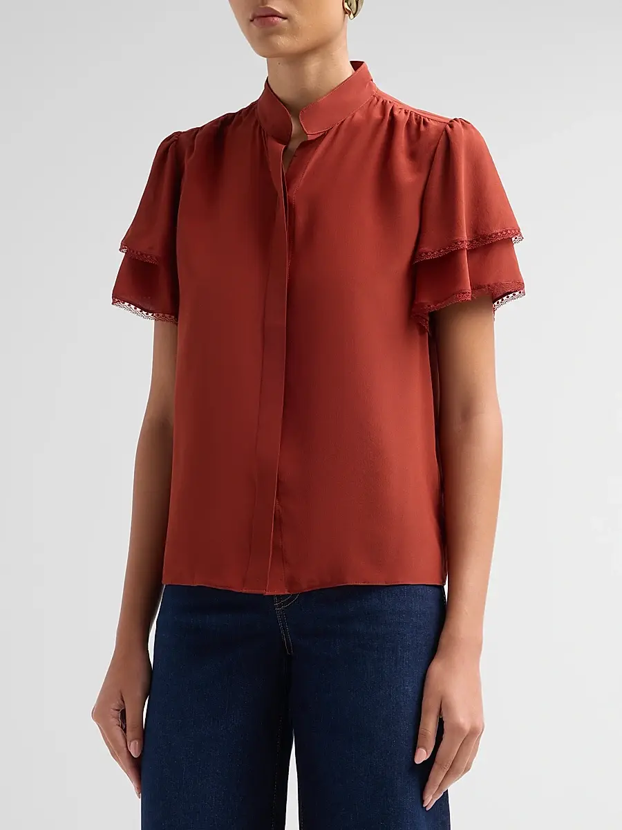 Frame Women's Arcadia Silk Short-Sleeve Top | Thumbnail 4 Frame Women's Arcadia Silk Short-Sleeve Top | Thumbnail 4