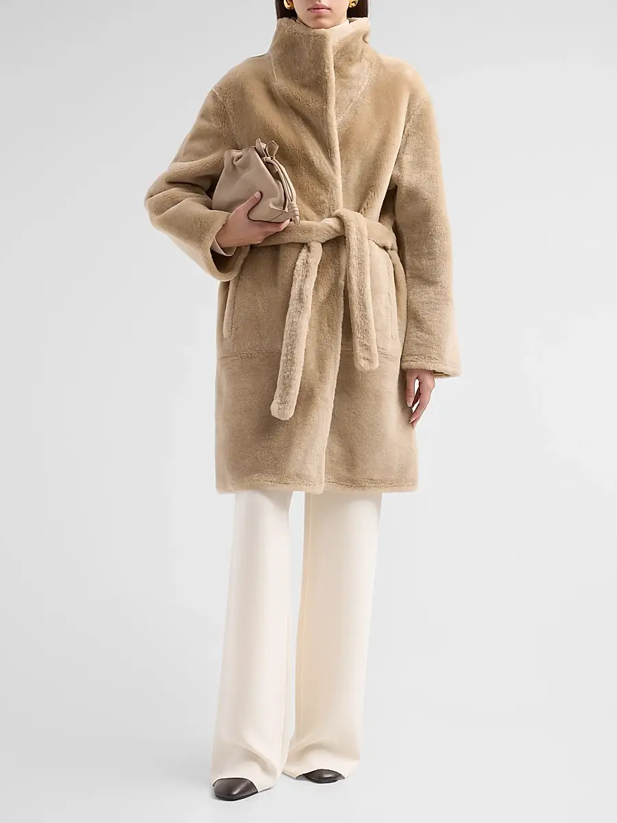 Yves Salomon Women's Shearling & Leather Reversible Coat | Thumbnail 2 Yves Salomon Women's Shearling & Leather Reversible Coat | Thumbnail 2