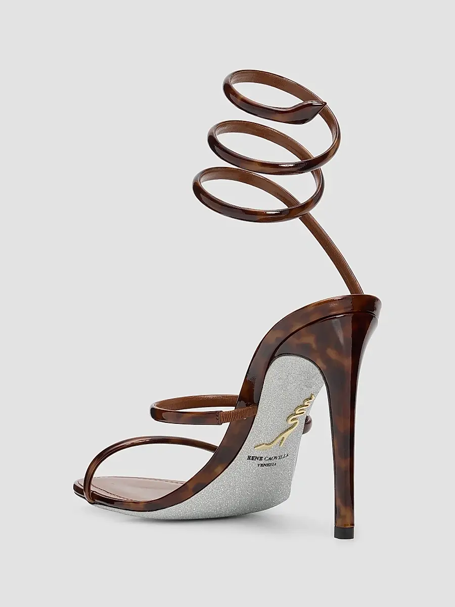 René Caovilla Women's Tortoiseshell Patent Leather 105MM Snake-Wrap Sandals | Thumbnail 4 René Caovilla Women's Tortoiseshell Patent Leather 105MM Snake-Wrap Sandals | Thumbnail 4
