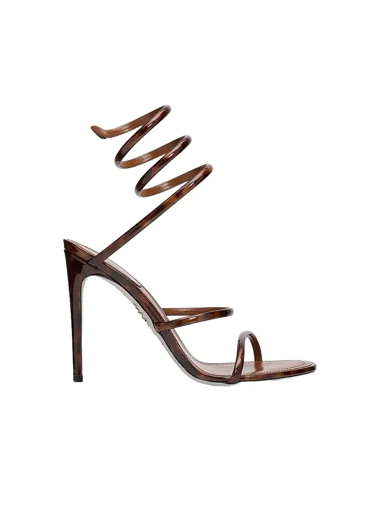 René Caovilla Women's Tortoiseshell Patent Leather 105MM Snake-Wrap Sandals