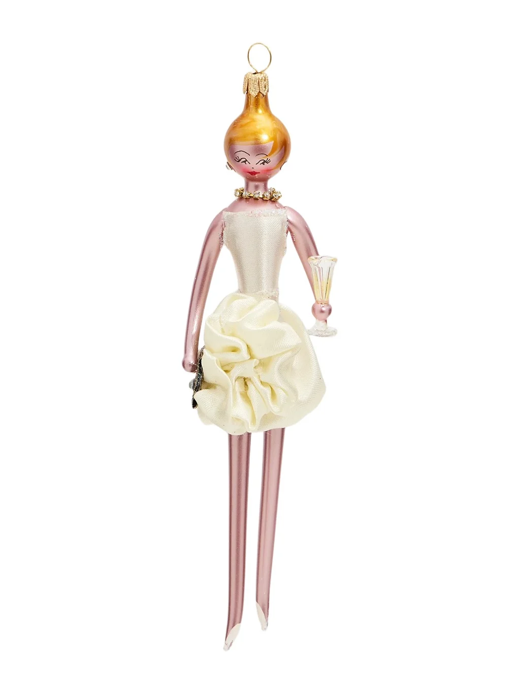 De Carlini Soffieria Fashionista In Rose Mini Dress Glass Ornament