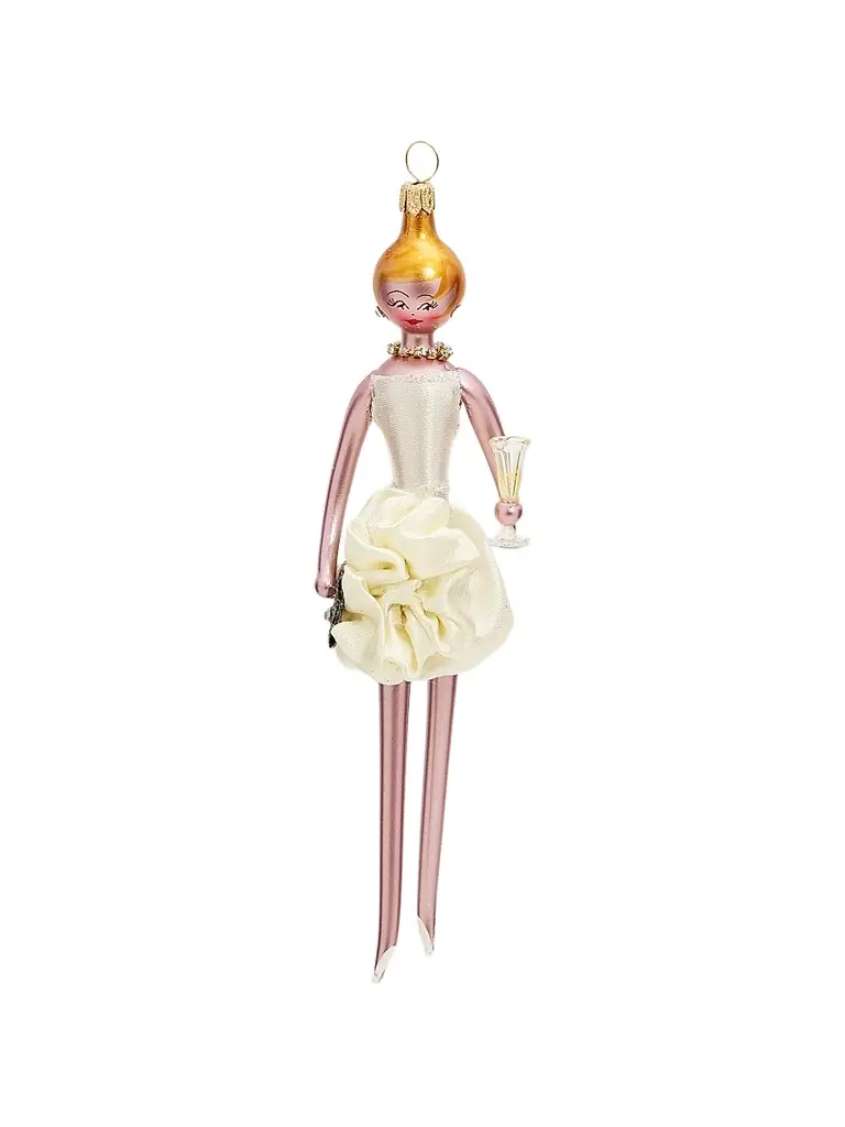 De Carlini Soffieria Fashionista In Rose Mini Dress Glass Ornament