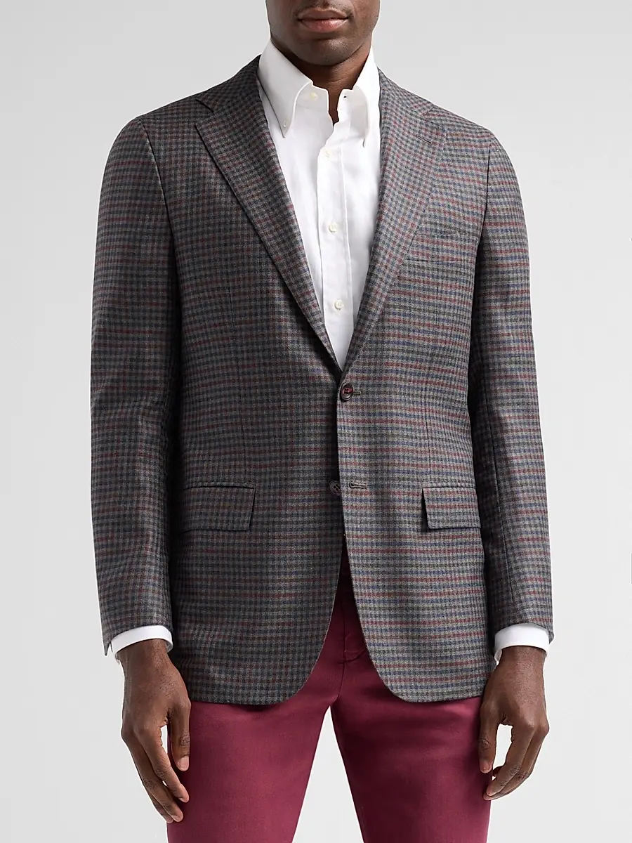 Kiton Men's Cashmere Gingham Single-Breasted Sport Coat | Thumbnail 4 Kiton Men's Cashmere Gingham Single-Breasted Sport Coat | Thumbnail 4