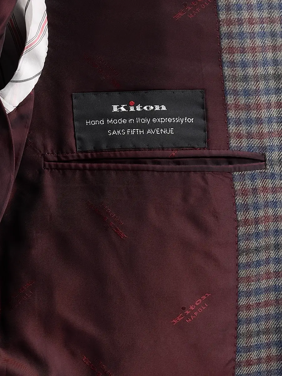 Kiton Men's Cashmere Gingham Single-Breasted Sport Coat | Thumbnail 6 Kiton Men's Cashmere Gingham Single-Breasted Sport Coat | Thumbnail 6