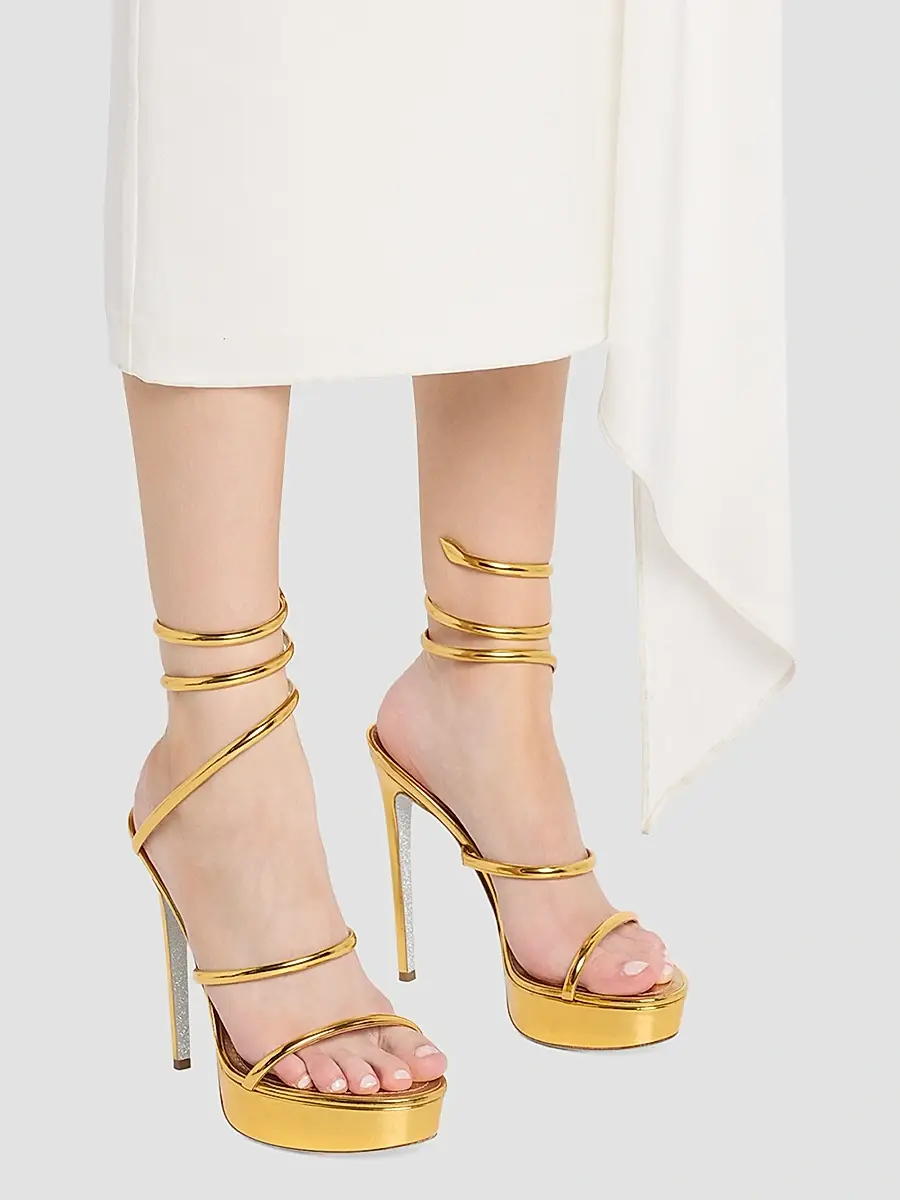 René Caovilla Women's Metallic Leather 130MM Platform Snake-Wrap Sandals | Thumbnail 2 René Caovilla Women's Metallic Leather 130MM Platform Snake-Wrap Sandals | Thumbnail 2
