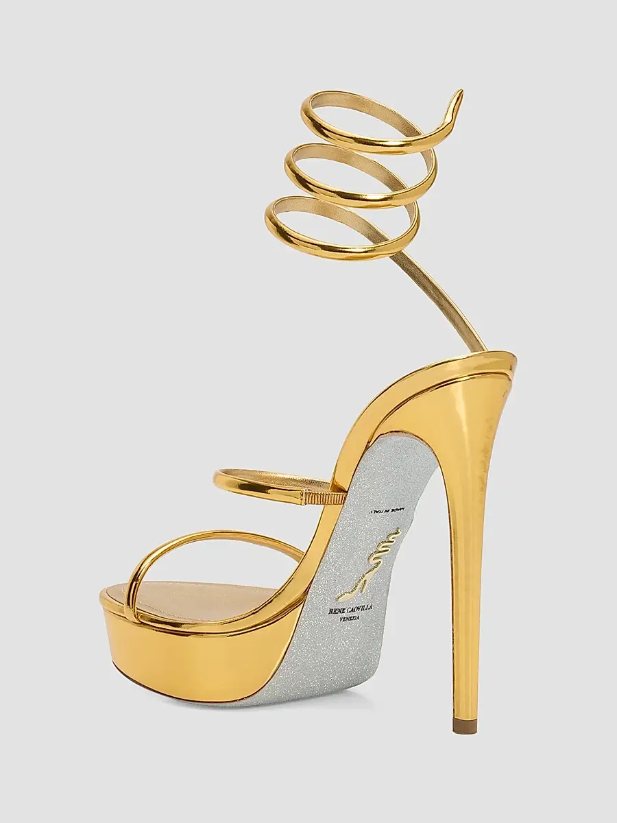 René Caovilla Women's Metallic Leather 130MM Platform Snake-Wrap Sandals | Thumbnail 4 René Caovilla Women's Metallic Leather 130MM Platform Snake-Wrap Sandals | Thumbnail 4