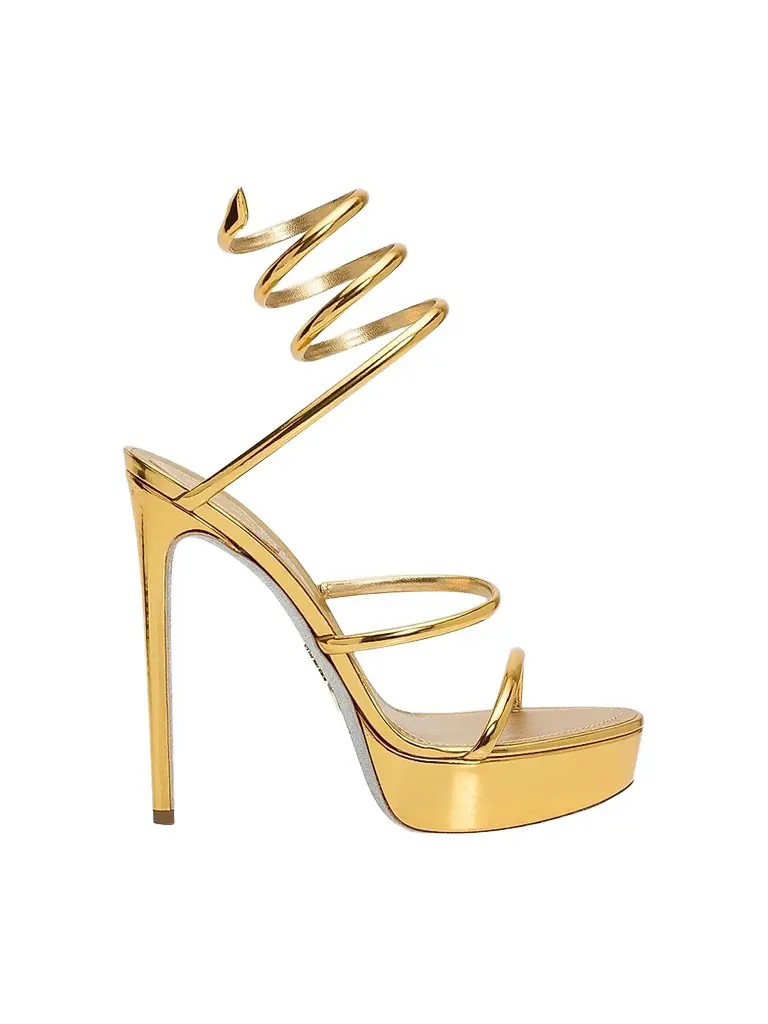 Women's Metallic Leather 130MM Platform Snake-Wrap Sandals Women's Metallic Leather 130MM Platform Snake-Wrap Sandals