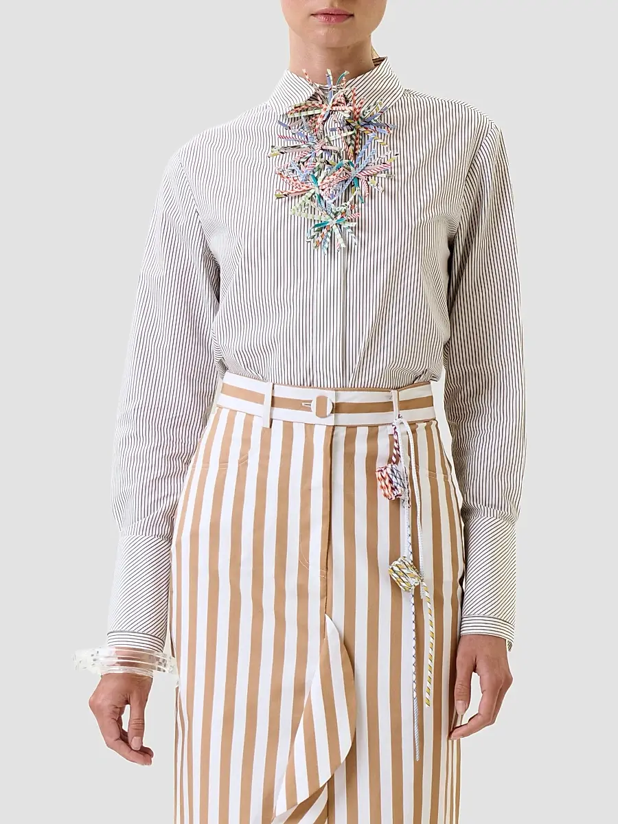 Silvia Tcherassi Women's Karena Appliquéd Striped Cotton Shirt | Thumbnail 4 Silvia Tcherassi Women's Karena Appliquéd Striped Cotton Shirt | Thumbnail 4