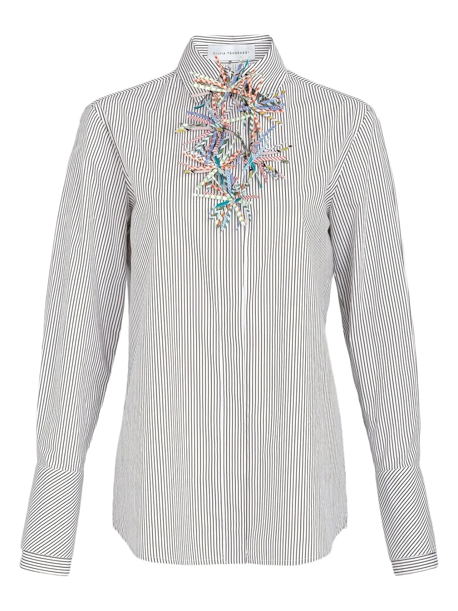 Women's Karena Appliquéd Striped Cotton Shirt