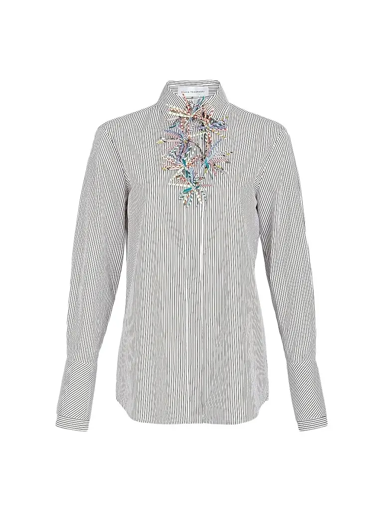 Silvia Tcherassi Women's Karena Appliquéd Striped Cotton Shirt