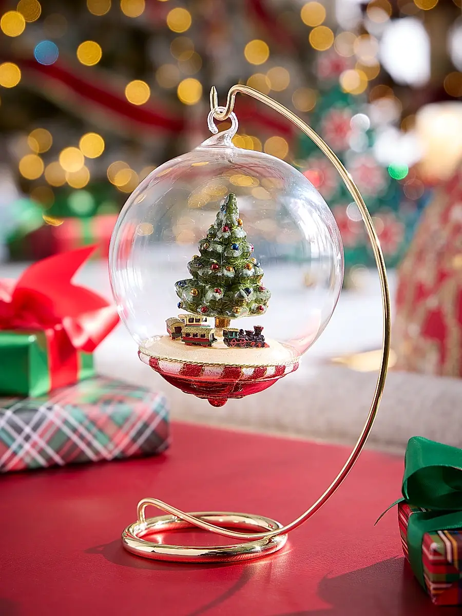 Komozja Glass Christmas Tree With Train Ornament