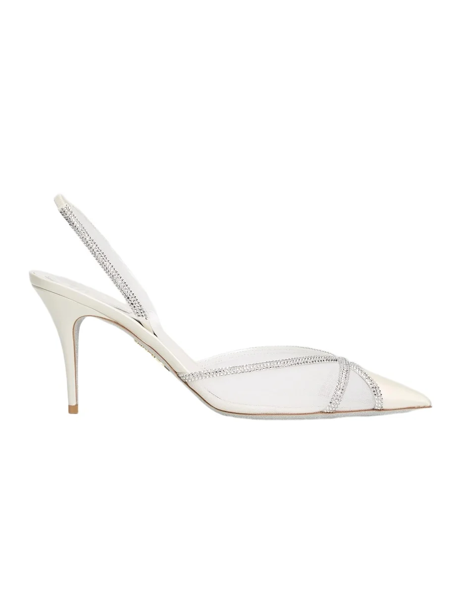 René Caovilla Women's Crystal-Embellished Satin 80MM Slingback Pumps