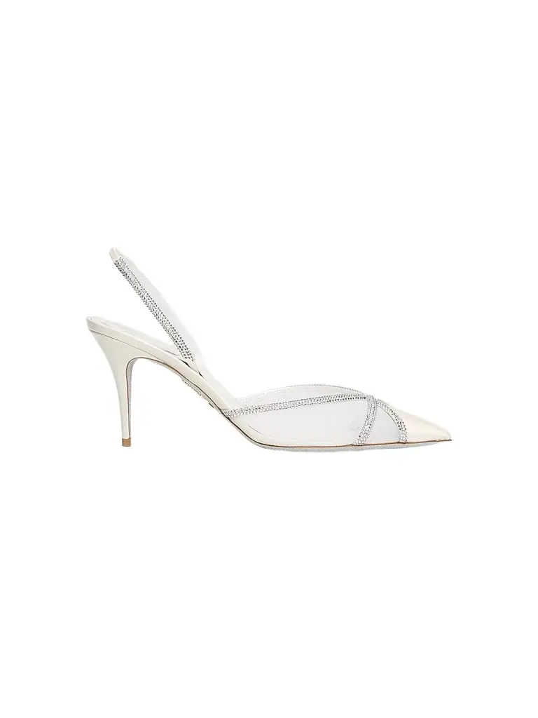 René Caovilla Women's Crystal-Embellished Satin 80MM Slingback Pumps
