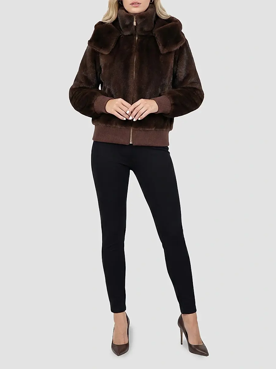 Lyla Grant Women's Mink Hooded Jacket with Knitted Cuffs and Bottom | Thumbnail 2 Lyla Grant Women's Mink Hooded Jacket with Knitted Cuffs and Bottom | Thumbnail 2
