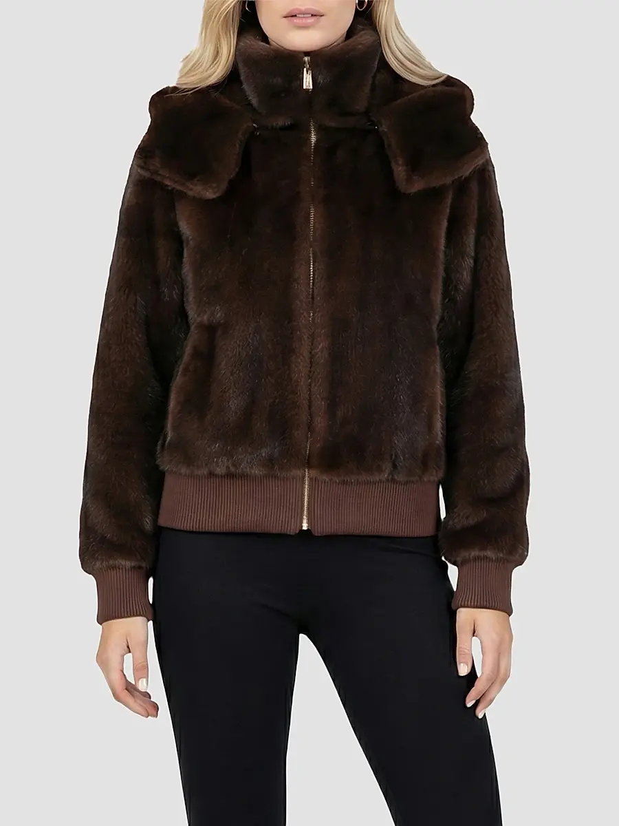Lyla Grant Women's Mink Hooded Jacket with Knitted Cuffs and Bottom | Thumbnail 3 Lyla Grant Women's Mink Hooded Jacket with Knitted Cuffs and Bottom | Thumbnail 3