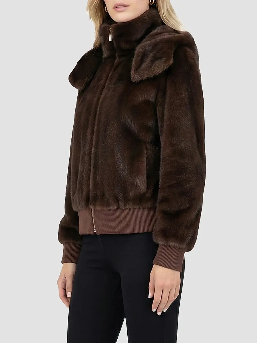 Lyla Grant Women's Mink Hooded Jacket with Knitted Cuffs and Bottom | Thumbnail 4 Lyla Grant Women's Mink Hooded Jacket with Knitted Cuffs and Bottom | Thumbnail 4