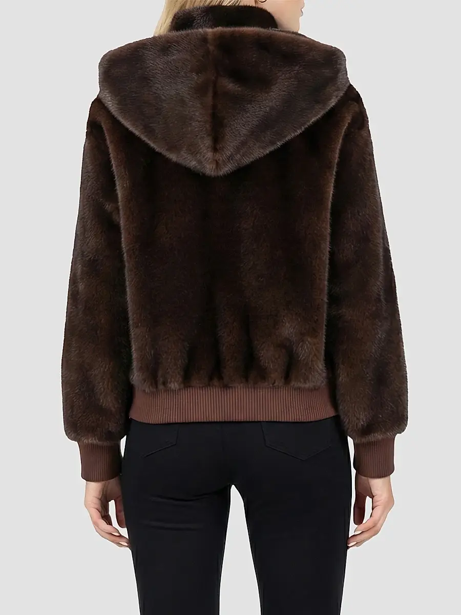 Lyla Grant Women's Mink Hooded Jacket with Knitted Cuffs and Bottom | Thumbnail 5 Lyla Grant Women's Mink Hooded Jacket with Knitted Cuffs and Bottom | Thumbnail 5