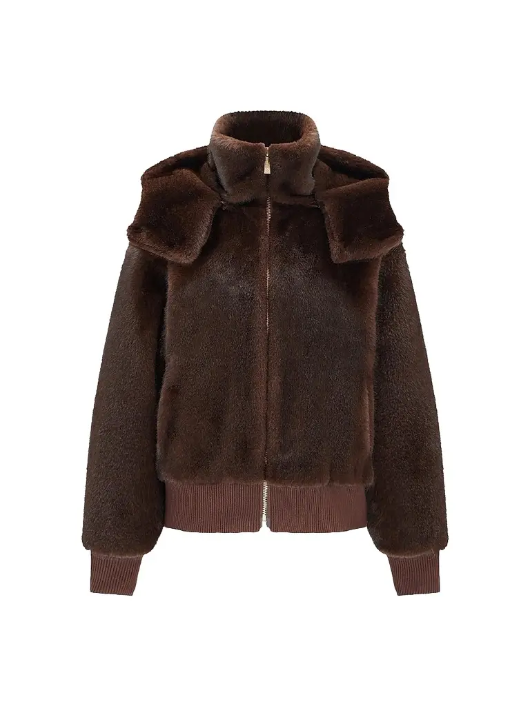 Lyla Grant Women's Mink Hooded Jacket with Knitted Cuffs and Bottom