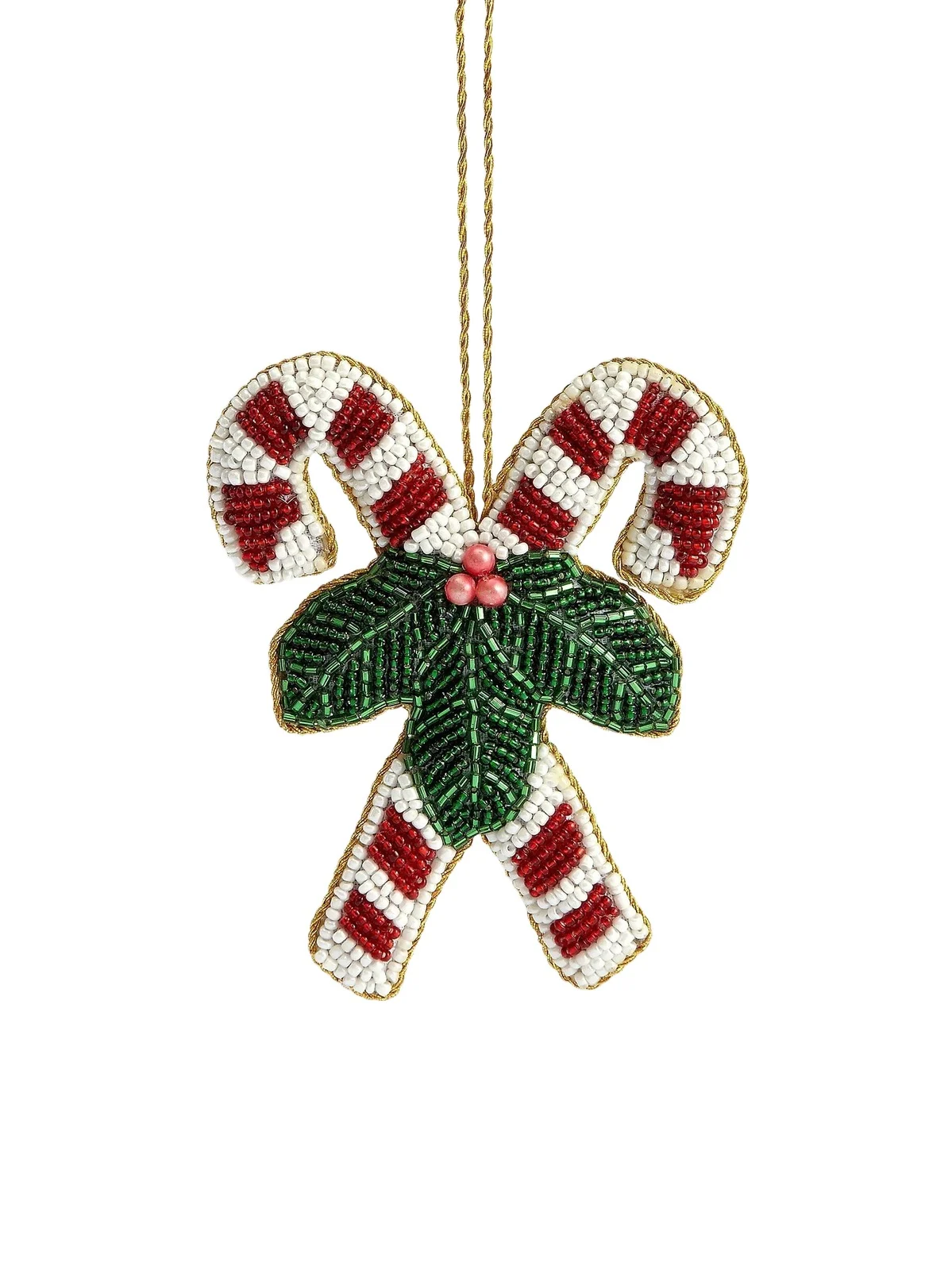 Sudha Pennathur Double Candy Cane Beaded Ornament
