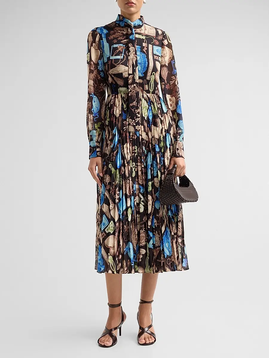Jason Wu Collection Women's Printed Crepe Chiffon Pleated Tieneck Midi Dress | Thumbnail 2