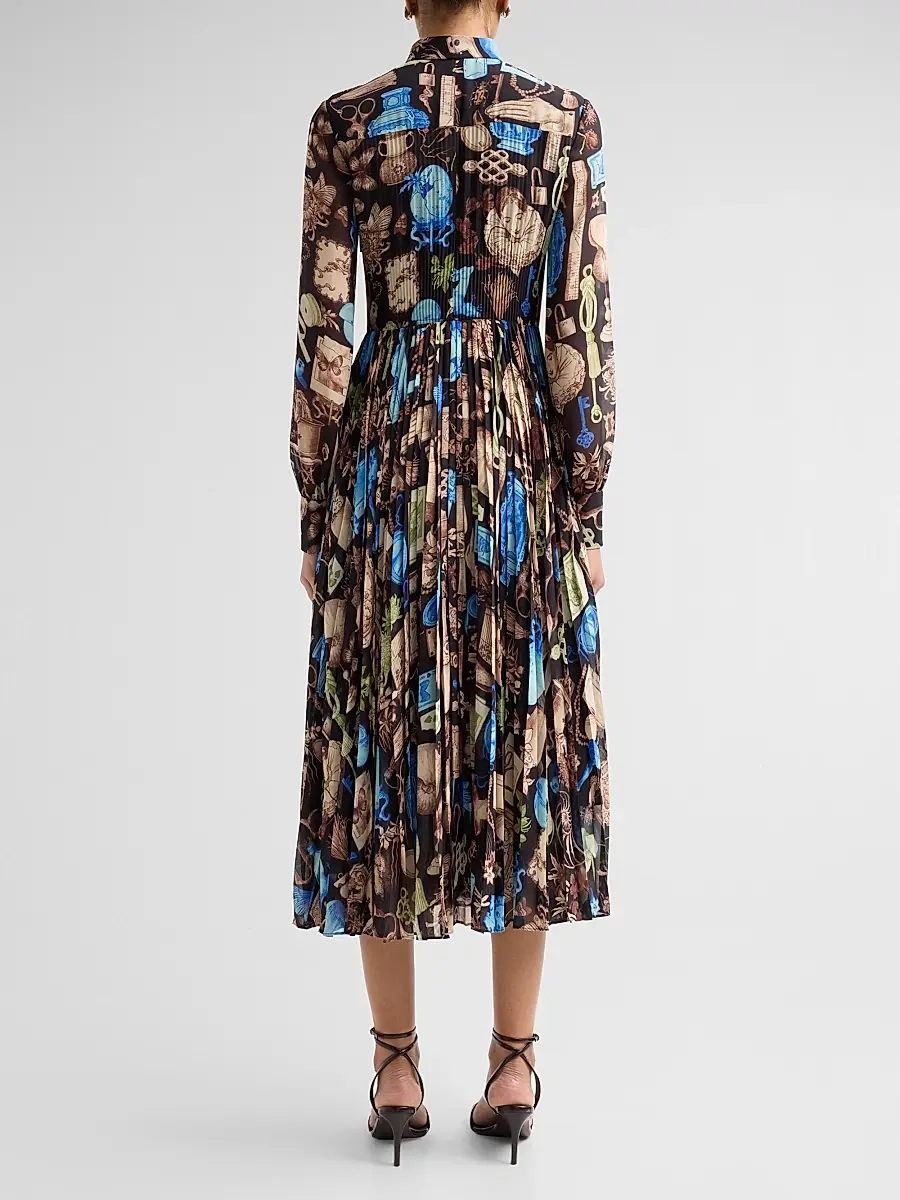 Jason Wu Collection Women's Printed Crepe Chiffon Pleated Tieneck Midi Dress | Thumbnail 3