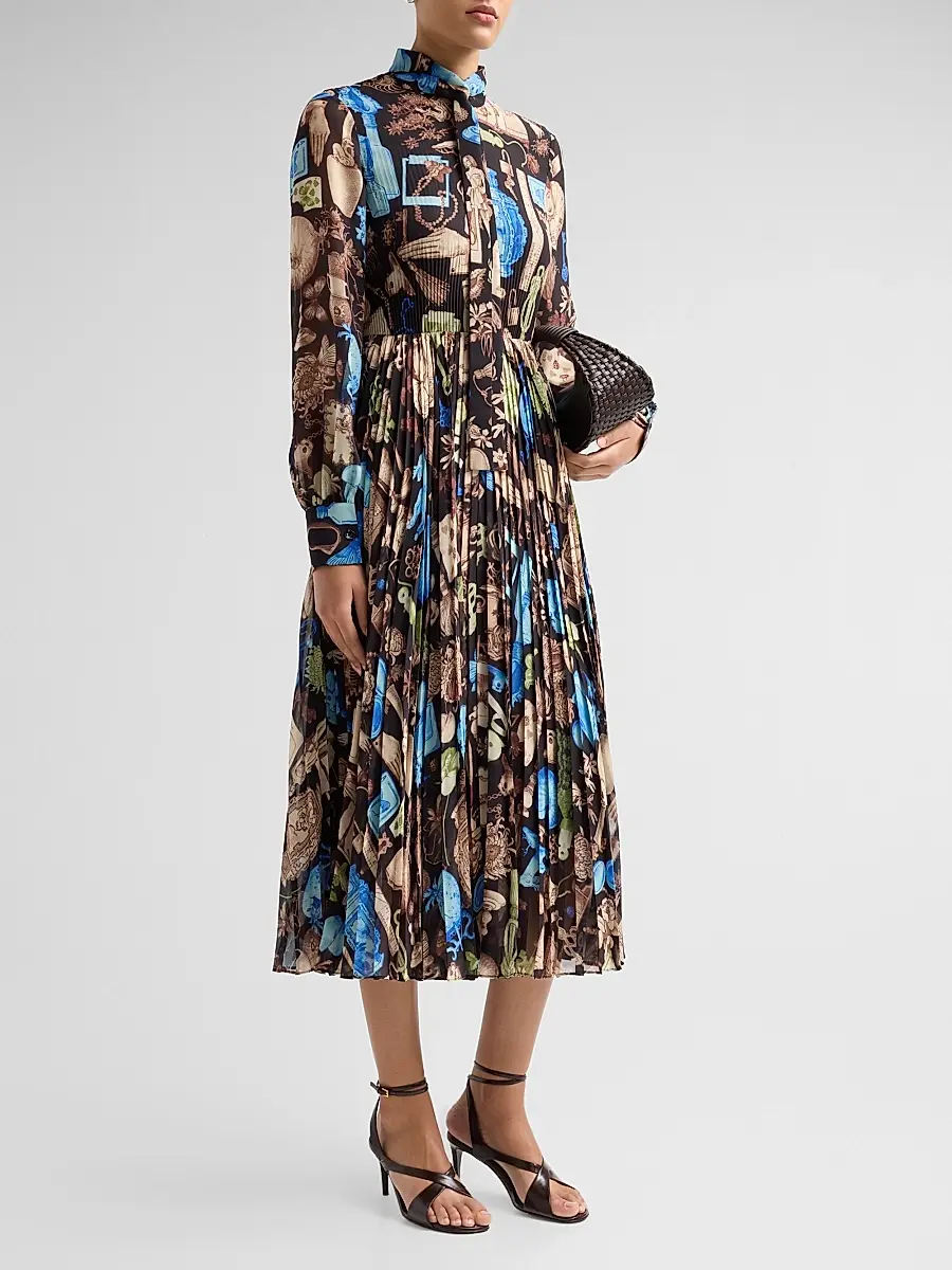 Jason Wu Collection Women's Printed Crepe Chiffon Pleated Tieneck Midi Dress | Thumbnail 4