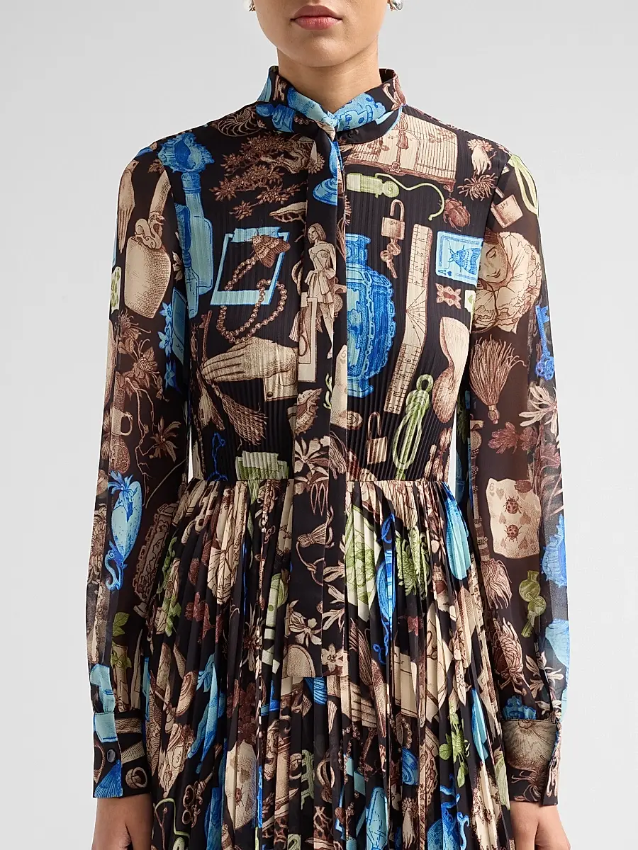Jason Wu Collection Women's Printed Crepe Chiffon Pleated Tieneck Midi Dress | Thumbnail 5