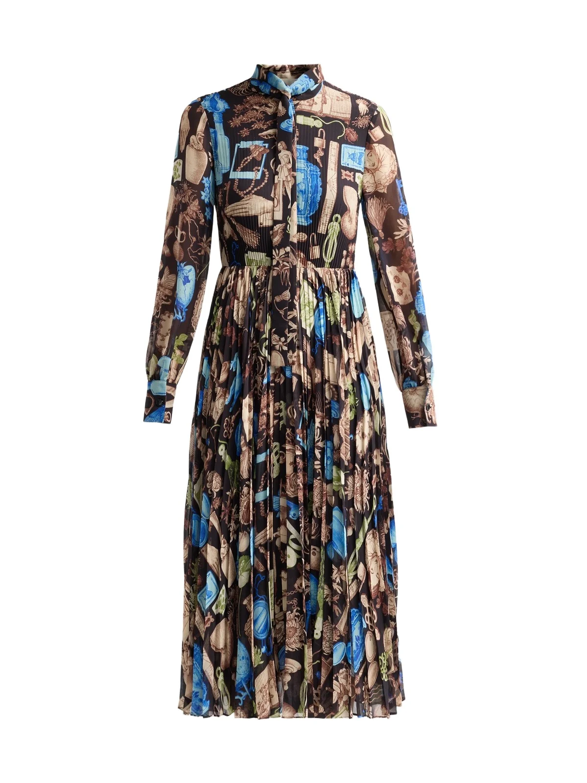 Jason Wu Collection Women's Printed Crepe Chiffon Pleated Tieneck Midi Dress
