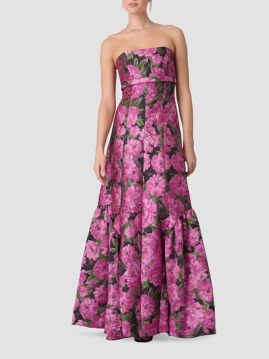 Shoshanna Women's Nia Floral Jacqaurd Strapless Gown | Thumbnail 2 Shoshanna Women's Nia Floral Jacqaurd Strapless Gown | Thumbnail 2