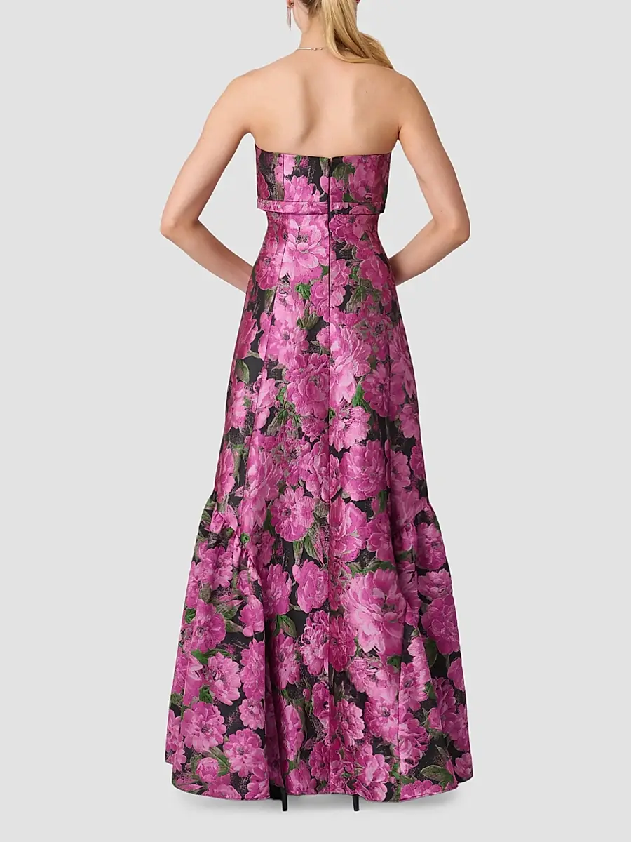 Shoshanna Women's Nia Floral Jacqaurd Strapless Gown | Thumbnail 3 Shoshanna Women's Nia Floral Jacqaurd Strapless Gown | Thumbnail 3