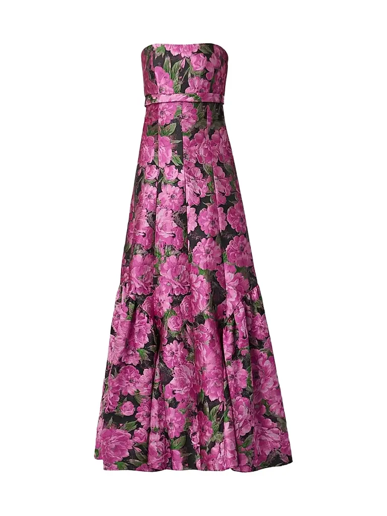 Shoshanna Women's Nia Floral Jacqaurd Strapless Gown