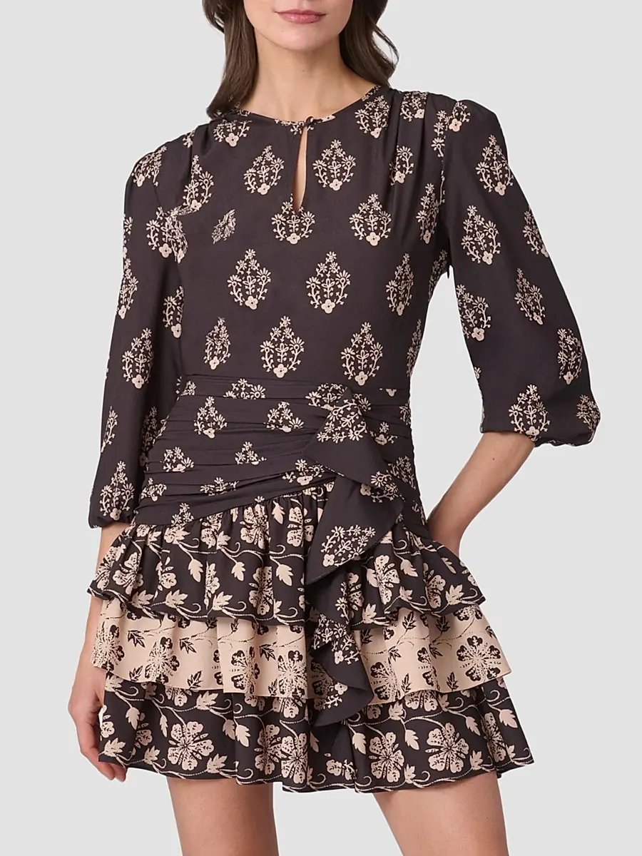 Shoshanna Women's Janelle Printed Ruffle Mini Dress | Thumbnail 2 Shoshanna Women's Janelle Printed Ruffle Mini Dress | Thumbnail 2