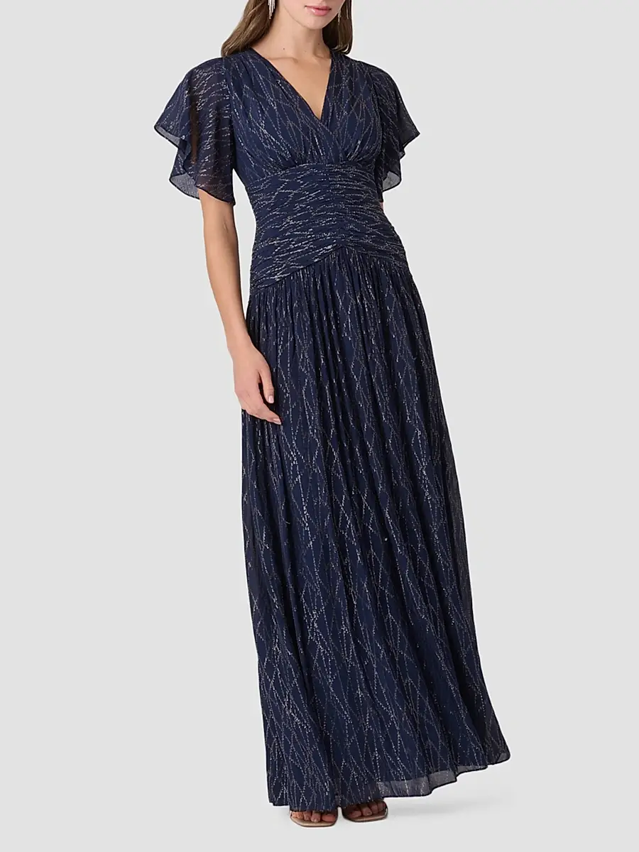 Shoshanna Women's Lilly Abstract Metallic Chiffon Surplice Maxi Dress | Thumbnail 2 Shoshanna Women's Lilly Abstract Metallic Chiffon Surplice Maxi Dress | Thumbnail 2