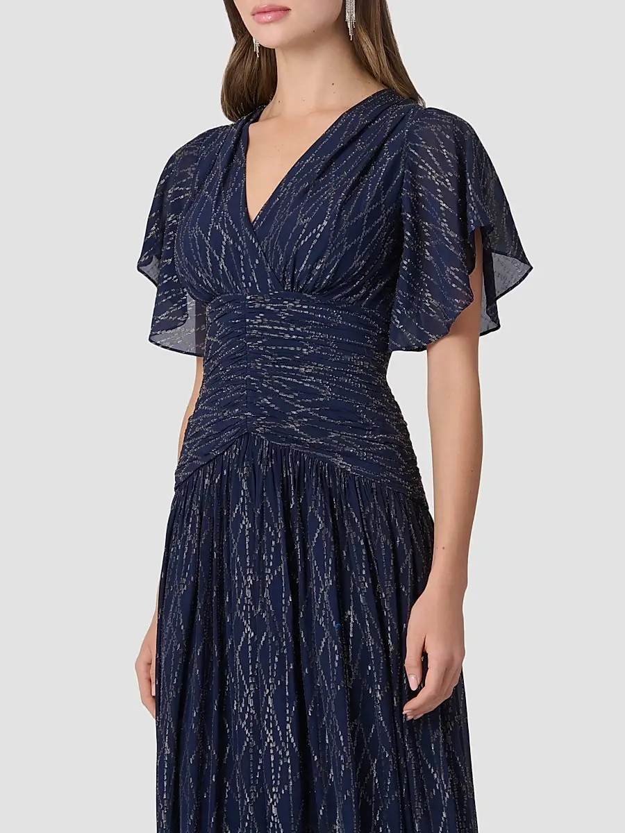 Shoshanna Women's Lilly Abstract Metallic Chiffon Surplice Maxi Dress | Thumbnail 4 Shoshanna Women's Lilly Abstract Metallic Chiffon Surplice Maxi Dress | Thumbnail 4